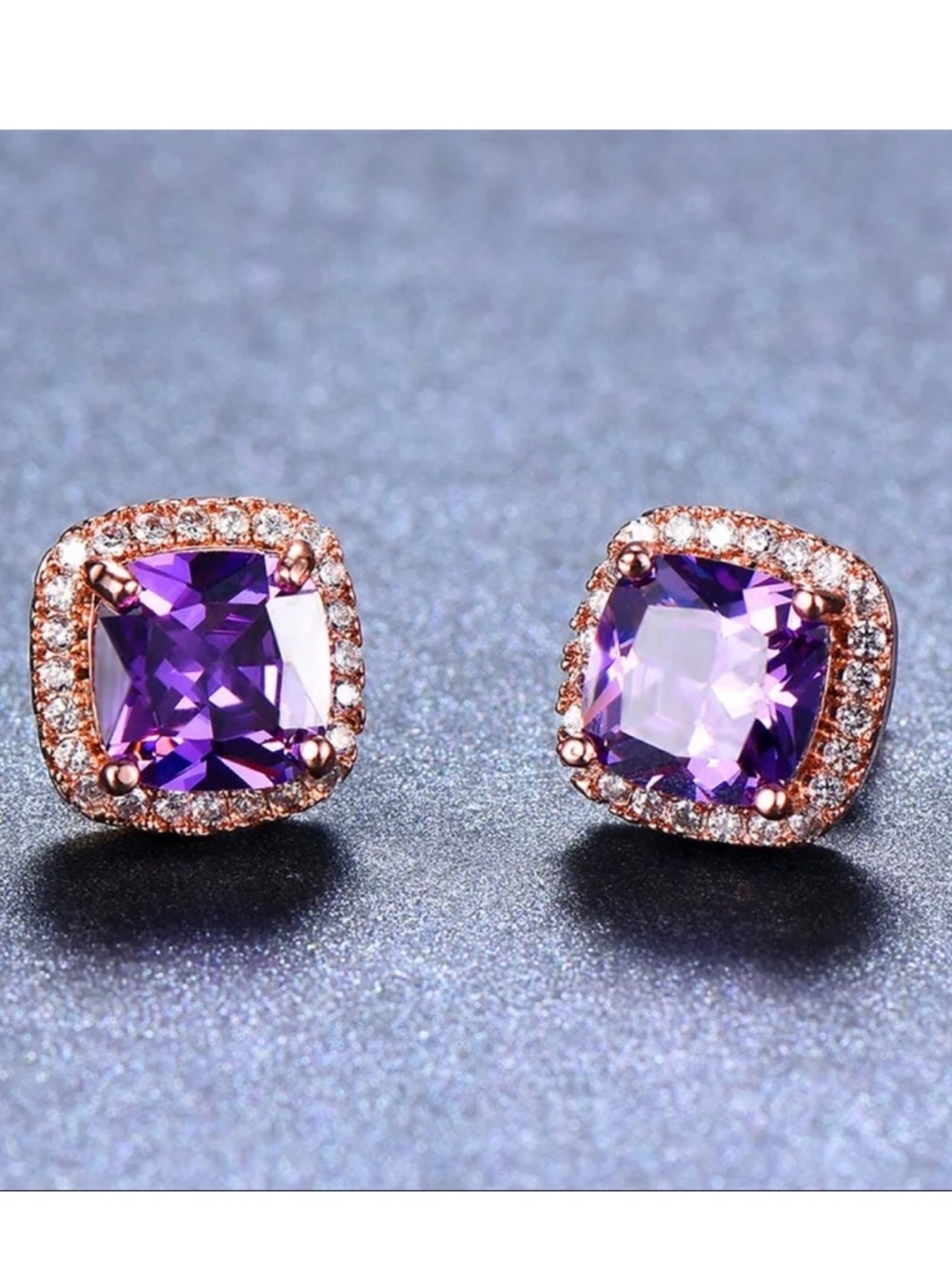 African Amethyst Square Cut Halo Earrings โ 4 Carat ๐ - Picture 8 of 10